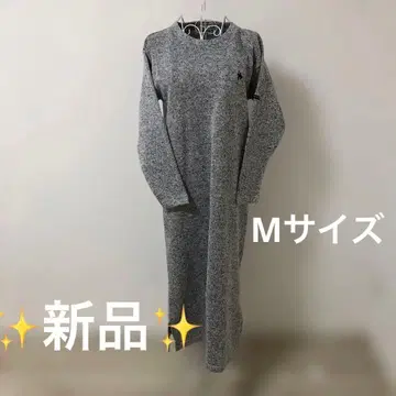 그레이 긴팔 니트 원피스 슬릿 포함