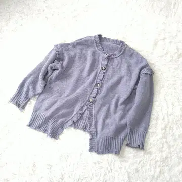 그레일 라벤더 그레이 니트 가디건 데미지풍 오버 사이즈