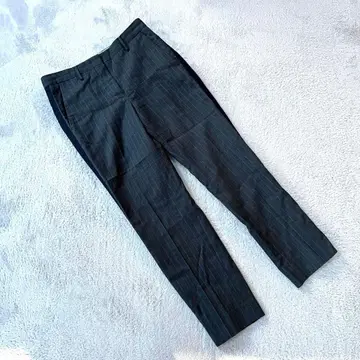 [바카] (38) 스트라이프 슬랙스 팬츠 다크 그레이 울 100%