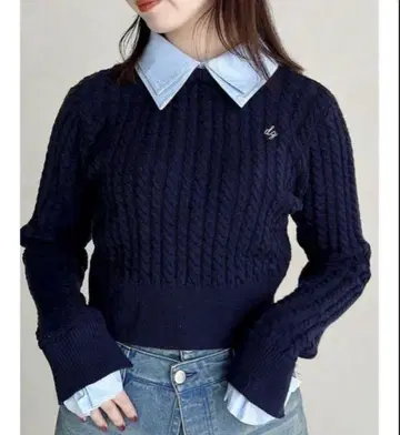 dazzlin 케이블 셔츠 도킹 니트 네이비