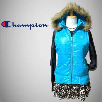 Champion 다운 베스트 퍼 후드 부착 Y2K 헤이세이 갸루