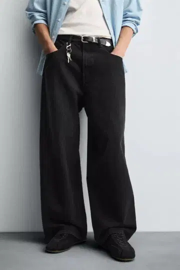 ZARA 배기핏 데님 팬츠 블랙