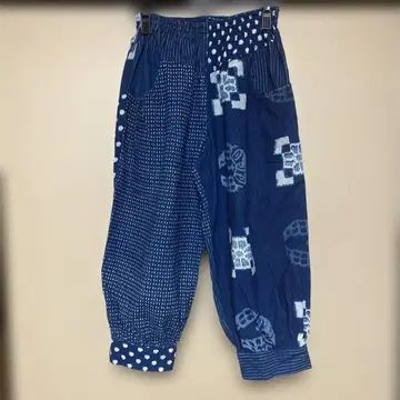 네이비 나염 일본풍 패턴 코튼 릴랙스 팬츠 창작 팬츠