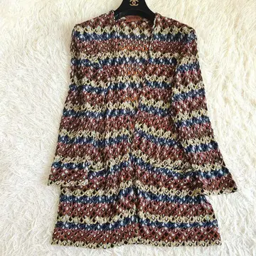 새상품급 LL 상당 미쏘니 롱 가디건 오렌지 택 올 패턴 멀티 컬러