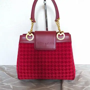 밀라 쇤 하운드투스 핸드백 빨간색 벨로아 골드 금장 장식