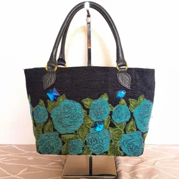 싱크비 블루 로즈 꽃무늬 핸드백 큐빅