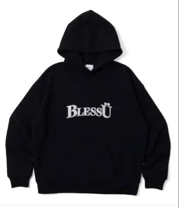 BlessU 블랙 후드 부착 후드티 M