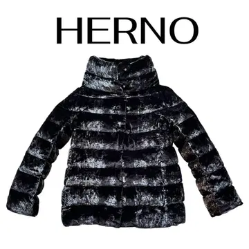 헬노 HERNO 하이넥 벨벳 다운 자켓 사이즈 38 블랙 7호~9호