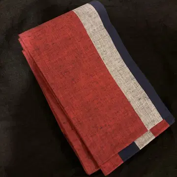 고와도 당나라 비단 스트라이프 리버서블 반폭 오비 빨간색 그레이 네이비