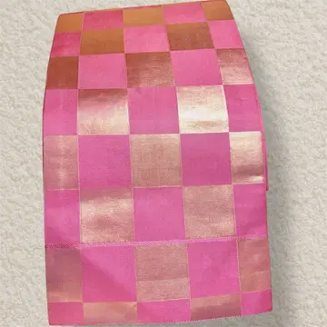 나고야 오비 체크 패턴 핑크 x 골드 더스티 핑크 귀여운 리메이크