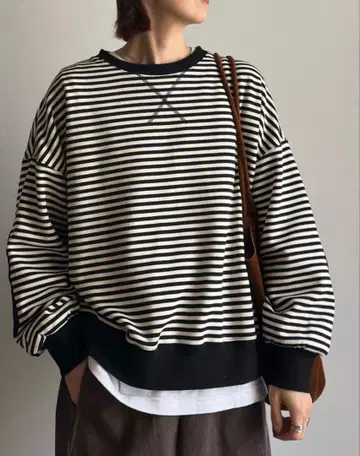 arulle 스트라이프 패턴 벌룬 슬리브 긴팔 상의