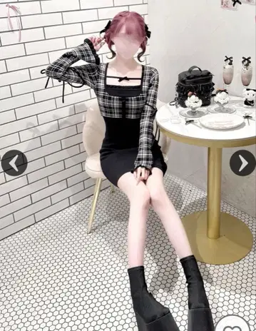 HONEY MEW 체크 리본 도킹 원피스 허니 뮤우