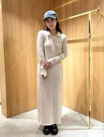 POLO BCS 케이블 니트 원피스 베이지