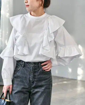 코튼 브로드 프릴 블라우스