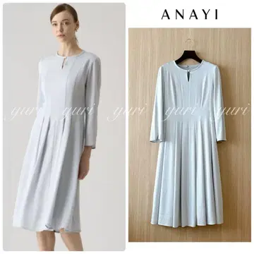 [ 890 ] 아나이 트리아세 새틴 절개 플레어 원피스 38 블루 그레이