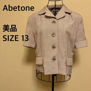 [ 새상품급 ] Abetone/반팔 블라우스/셔츠/체크/파워 숄더