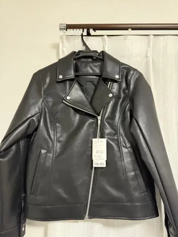 SpRay 블랙 가죽 라이더 자켓