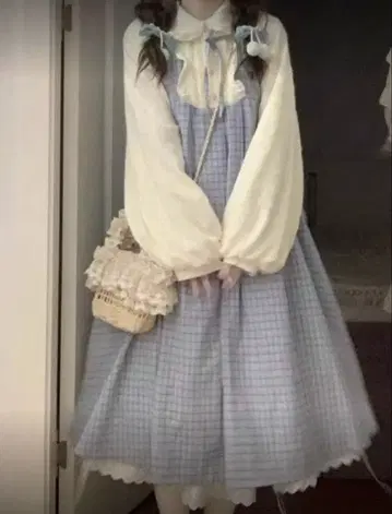 스카이블루 체크 원피스