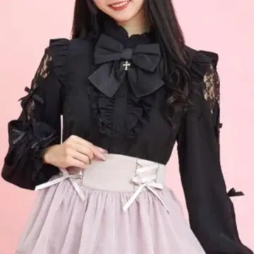 시크릿허니 소매 슬릿 긴팔 블라우스 블랙