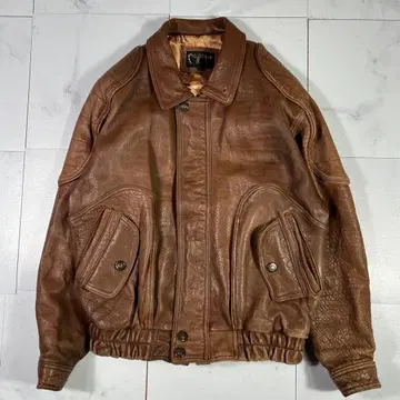 80s 가죽 자켓 봄버 자켓 천연 가죽 브라운 M