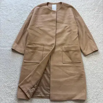 NOBLE MANTECO 울 미들 코트 노카라 베이지