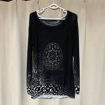 Desigual 블랙 레오파드 프린트 XL 긴팔 니트