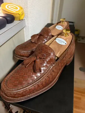 브라운 가죽 뜨개질 로퍼