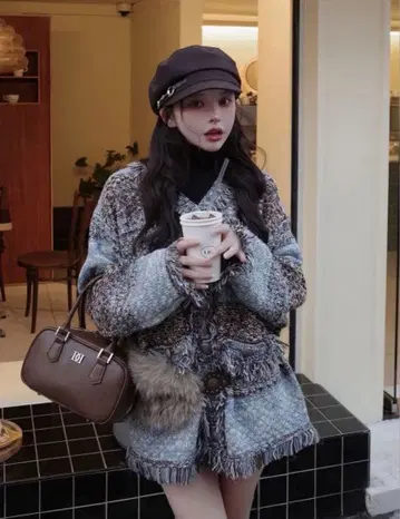 택 포함 새상품 Darich 다리치 트위드 보더 니트 가디건 SAX