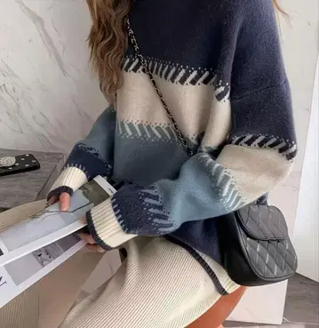 한국 블루 오버 사이즈 스웨터 L 미사용 새상품