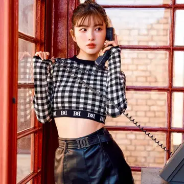 다리치 깅엄 체크 로고 니트탑 Darich