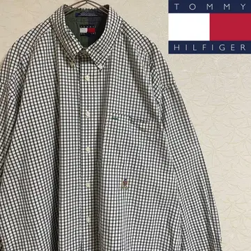 타미힐피거 90's 플래그 택 체크 BD 셔츠 자수 로고