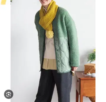 퀼팅 보아 절개 퀼팅 코트 그린