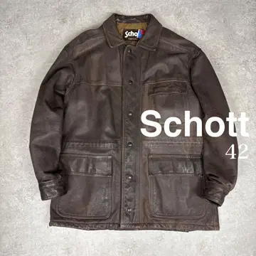 쇼트 Schott 카 코트 42 브라운 레더 브라운 택 USA 제조