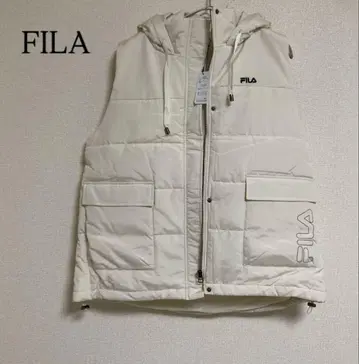 휠라 다운 베스트 아우터 L 루즈핏 아이보리 충전솜 후드 상의