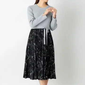 인덱스 플라워 플리츠 원피스/라메 니트