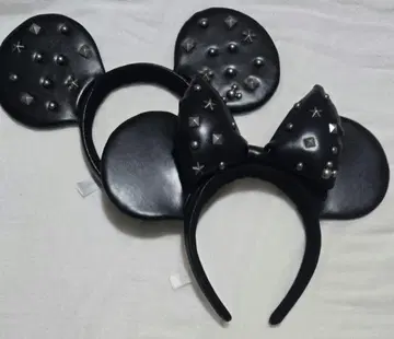 스터드 장식 블랙 미키 귀 머리띠