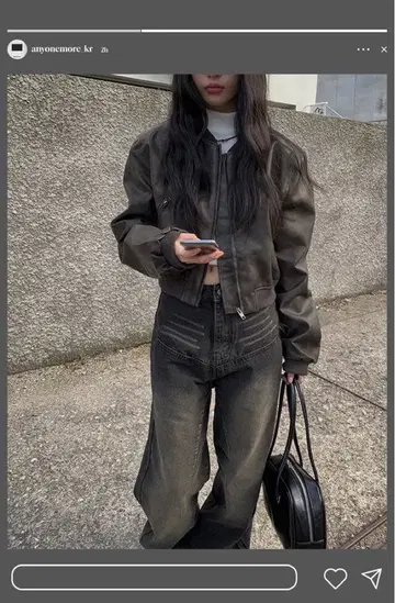 anyonemore 인조 가죽 노카라 블루종 한국