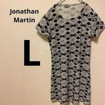 새상품급 Jonathan Martin 기하학 패턴 반팔 원피스 [ L ]