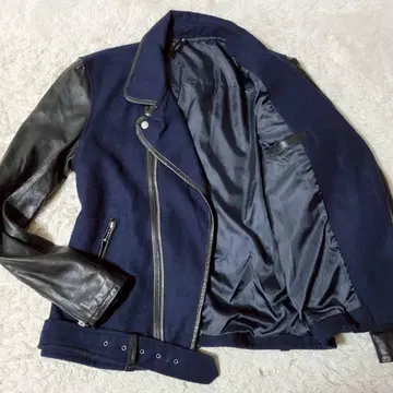 새상품급 glamb 램 가죽 절개 아놀드 라이더 자켓 더블 네이비