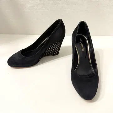 Sergio Rossi 웨지솔 스웨이드 펌프스 23.5 블랙 x 골드