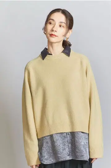 울 캐시미어 아쿠아 래글런 크루넥 니트 뷰티&유스 B&Y