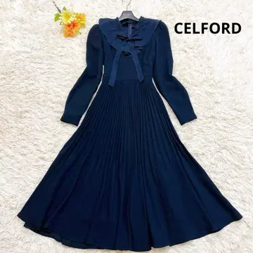 새상품급 셀포드 보타이 플리츠 원피스 리본 2WAY 옷깃 맥시 길이
