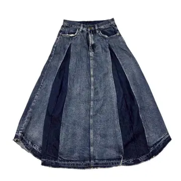 데님 절개 플레어 스커트 롱 변형 패널 디자인