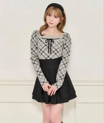 체크 레이어드 스타일 니트탑