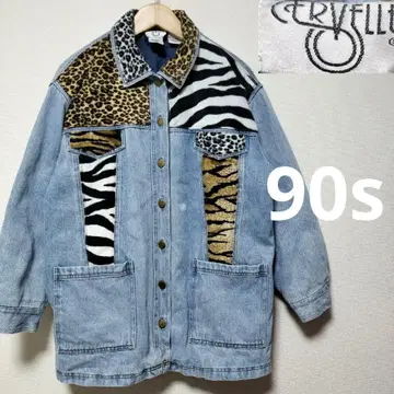 90s 데님 자켓 애니멀 무늬 레오파드 무늬 빈티지