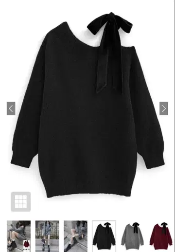 원 숄더 벨로아 리본 니트 미니 원피스 dr796