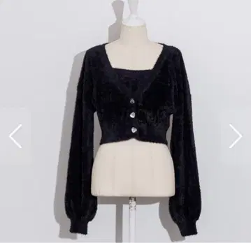 pium 하트 비쥬 페더 니트 가디건 세트 블랙