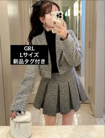 라메 트위드 자켓 x 플리츠 미니 스커트 셋업[dk1317]블랙