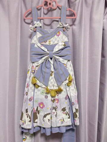 metamorphose 고양이 패턴 오버롤 스커트 라벤더