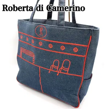 [ 새상품급 ] 로베르타 디 카메리노 데님 블루 빨간색 스티치 토트백